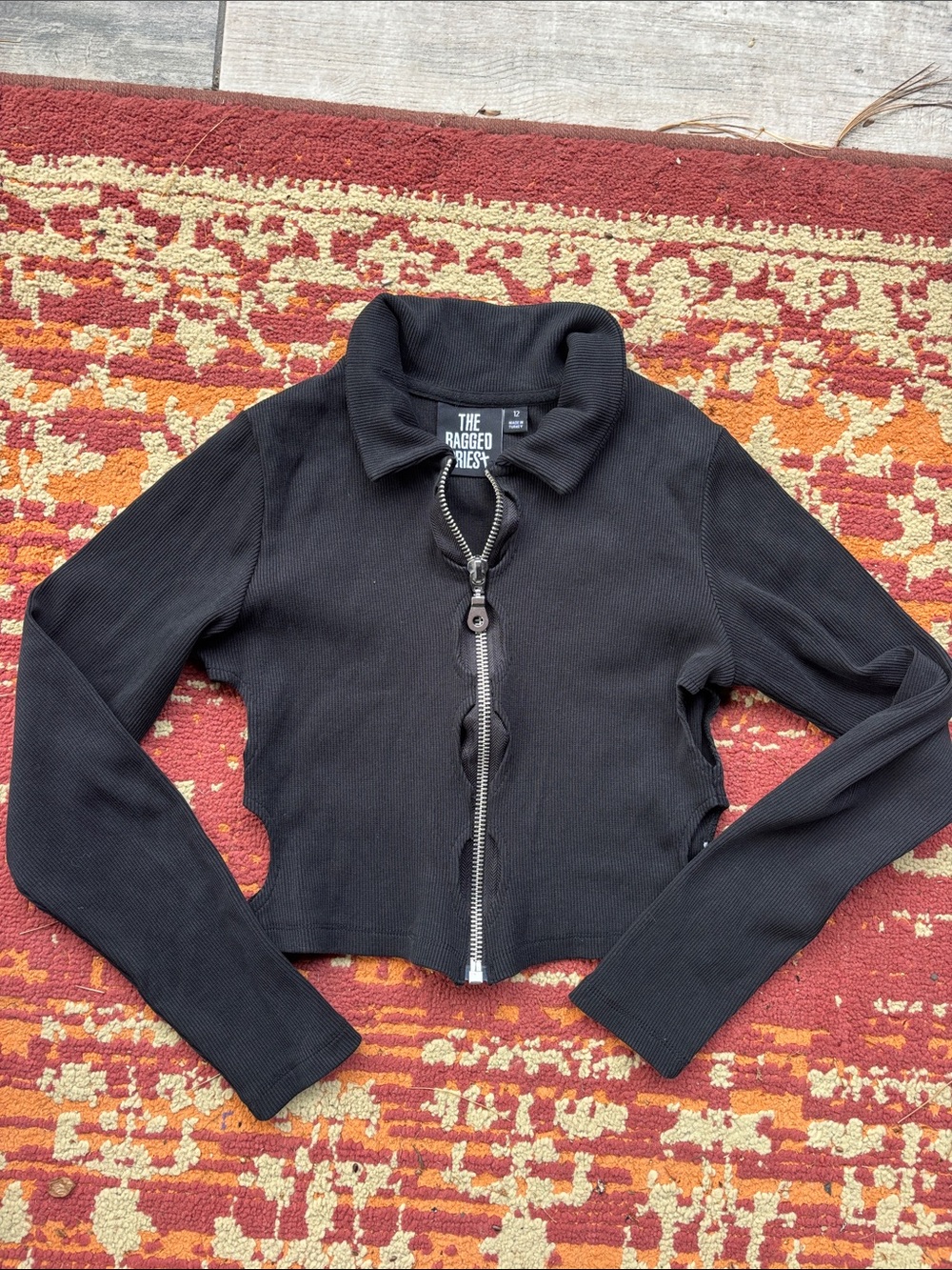 The Ragged Priest Black Cropped Zip-Up Sweater